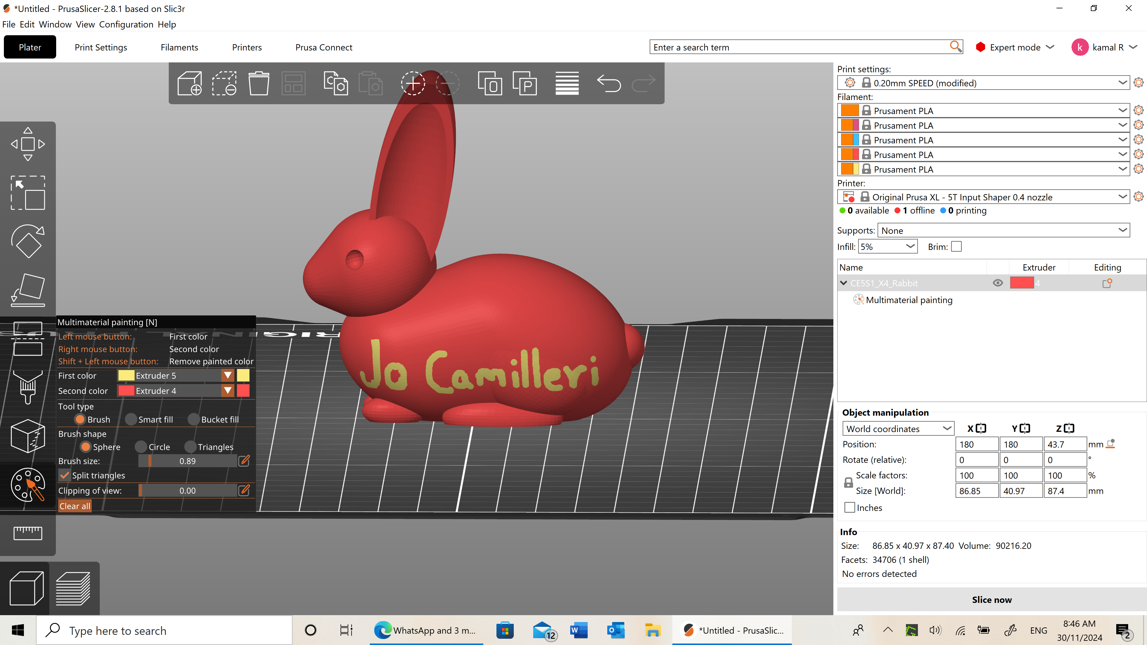3D printed rabbit handwriting